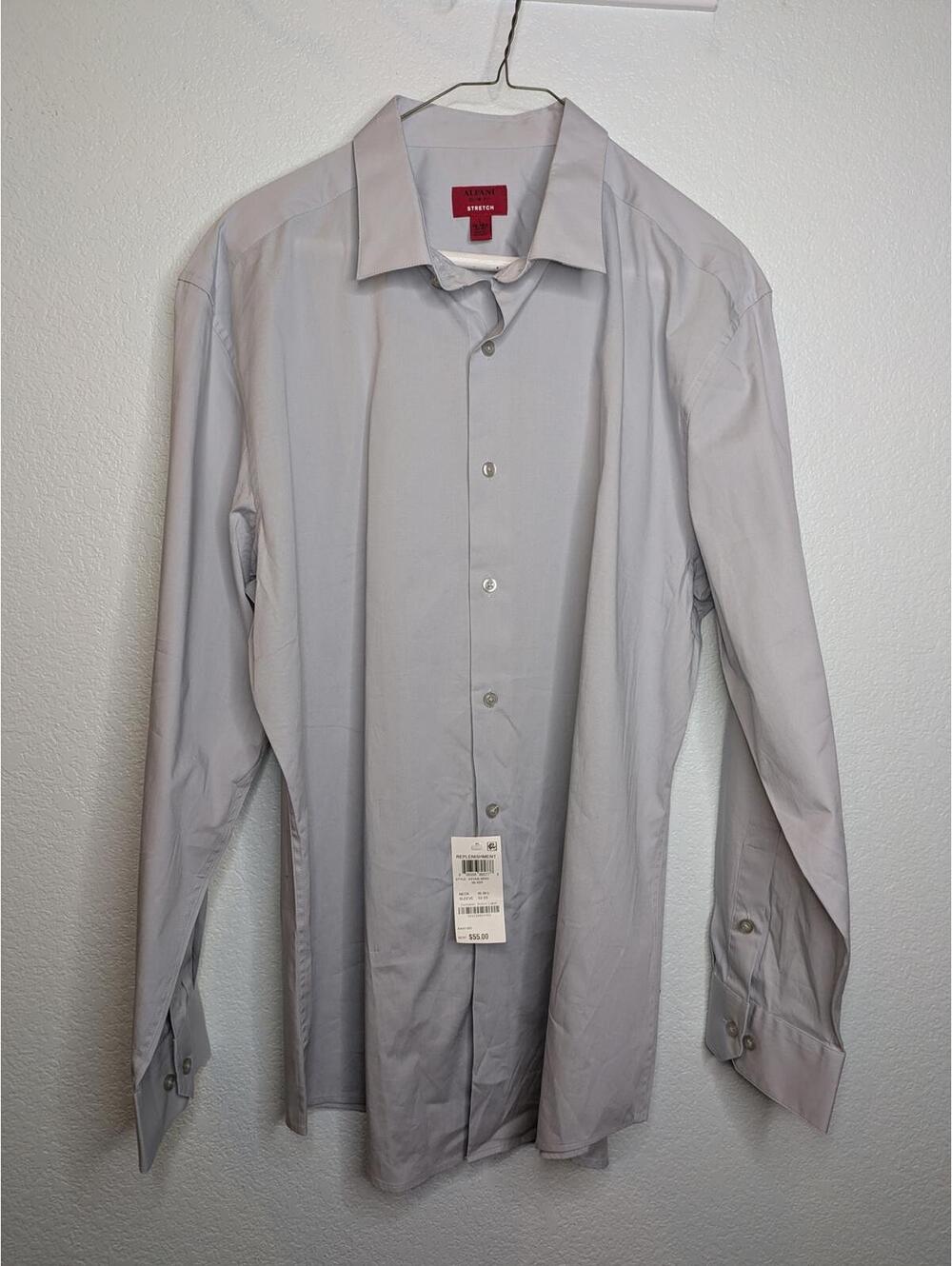 Alfani Men's Dress Shirt Size L 16-16.5 32/33 Silver Grey Slim Fit Stretch NWT